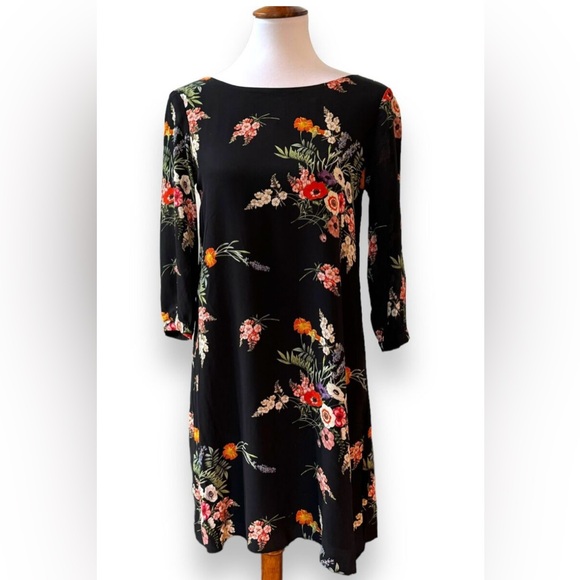 Floral Silk Black Dress